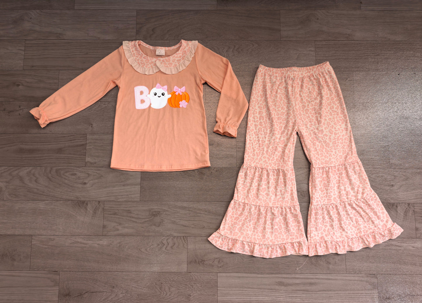 Pink boo pumpkin top leopard pants girls Halloween set