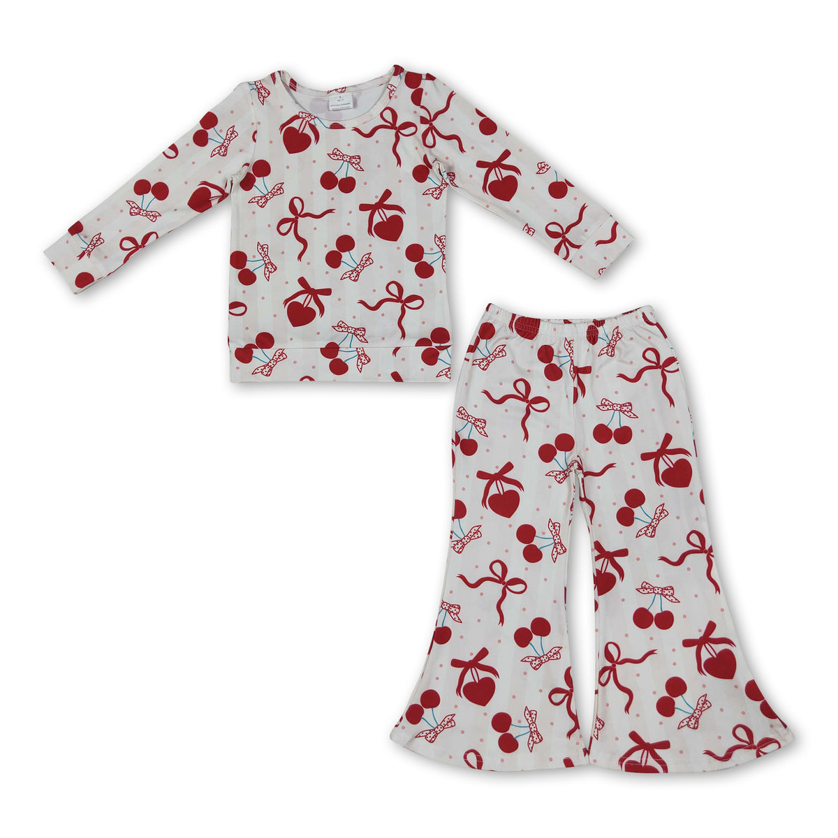 Cherry heart bow top pants girls Valentine's outfits