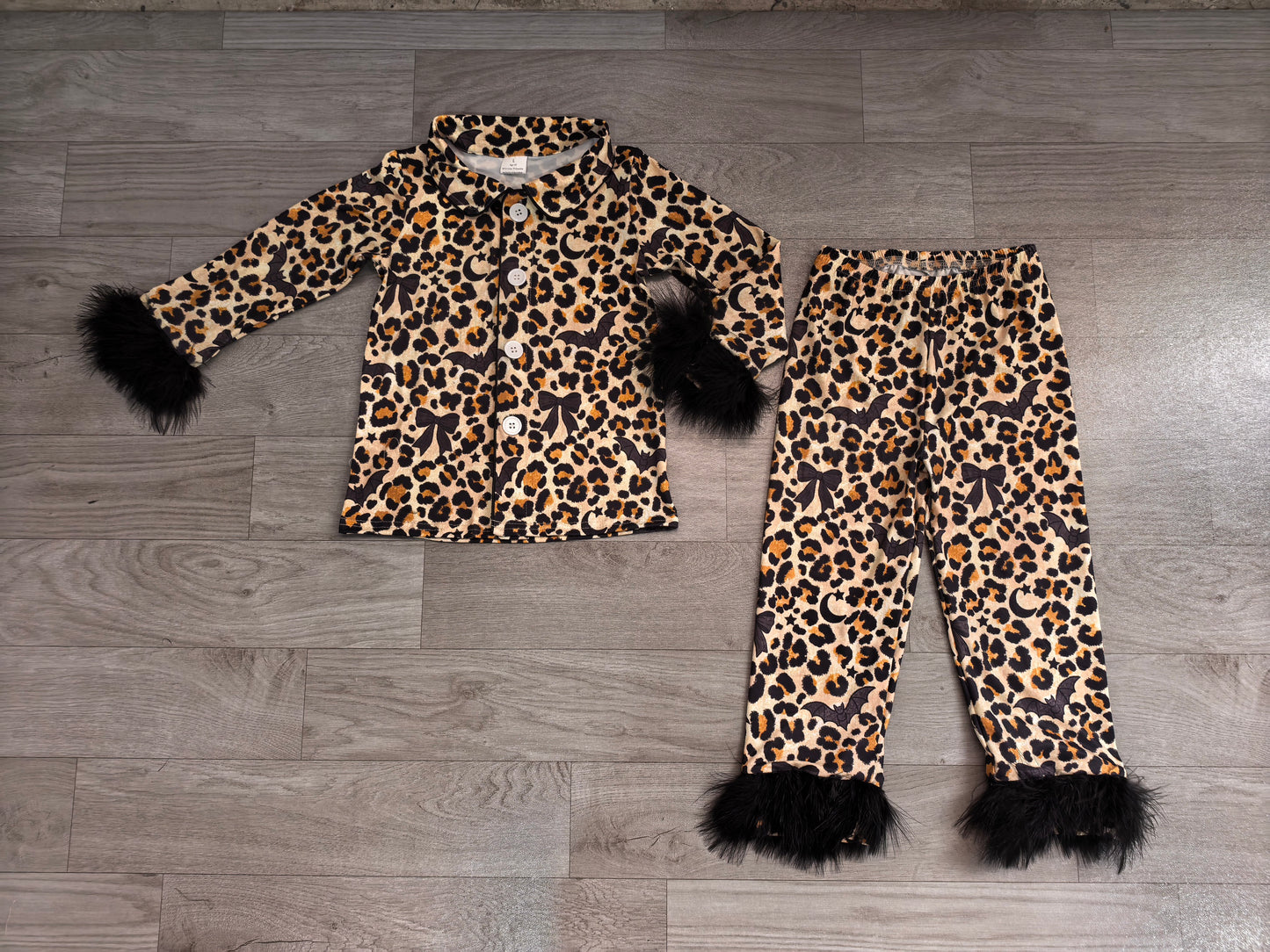 Fur long sleeves leopard bat girls Halloween pajamas