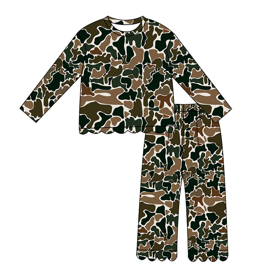 Long sleeves brown camo scallop kids girls outfits