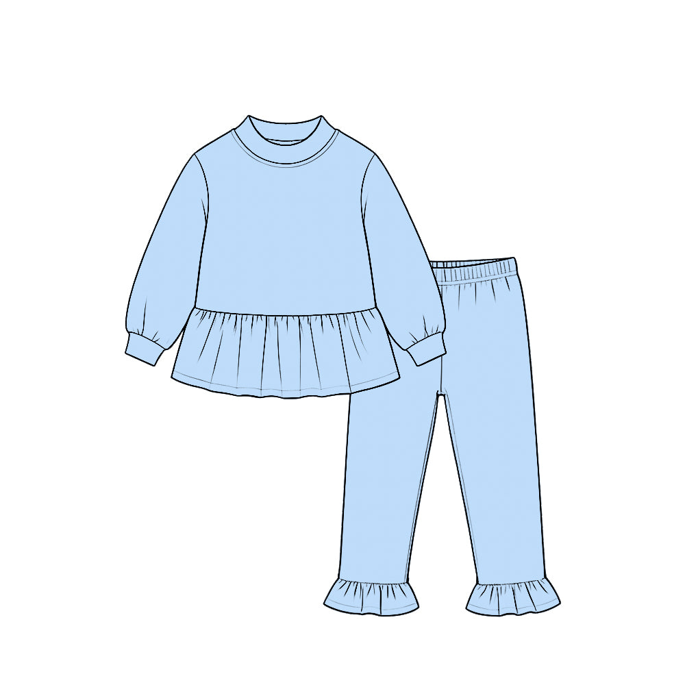 Long sleeves light blue peplum top ruffle pants girls outfits