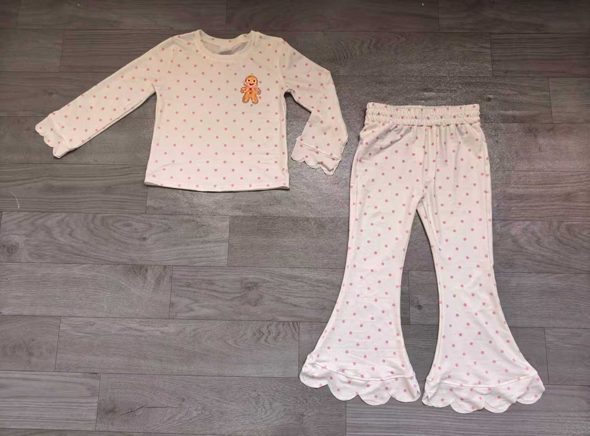 Polka dots gingerbread embroidery girls Christmas set