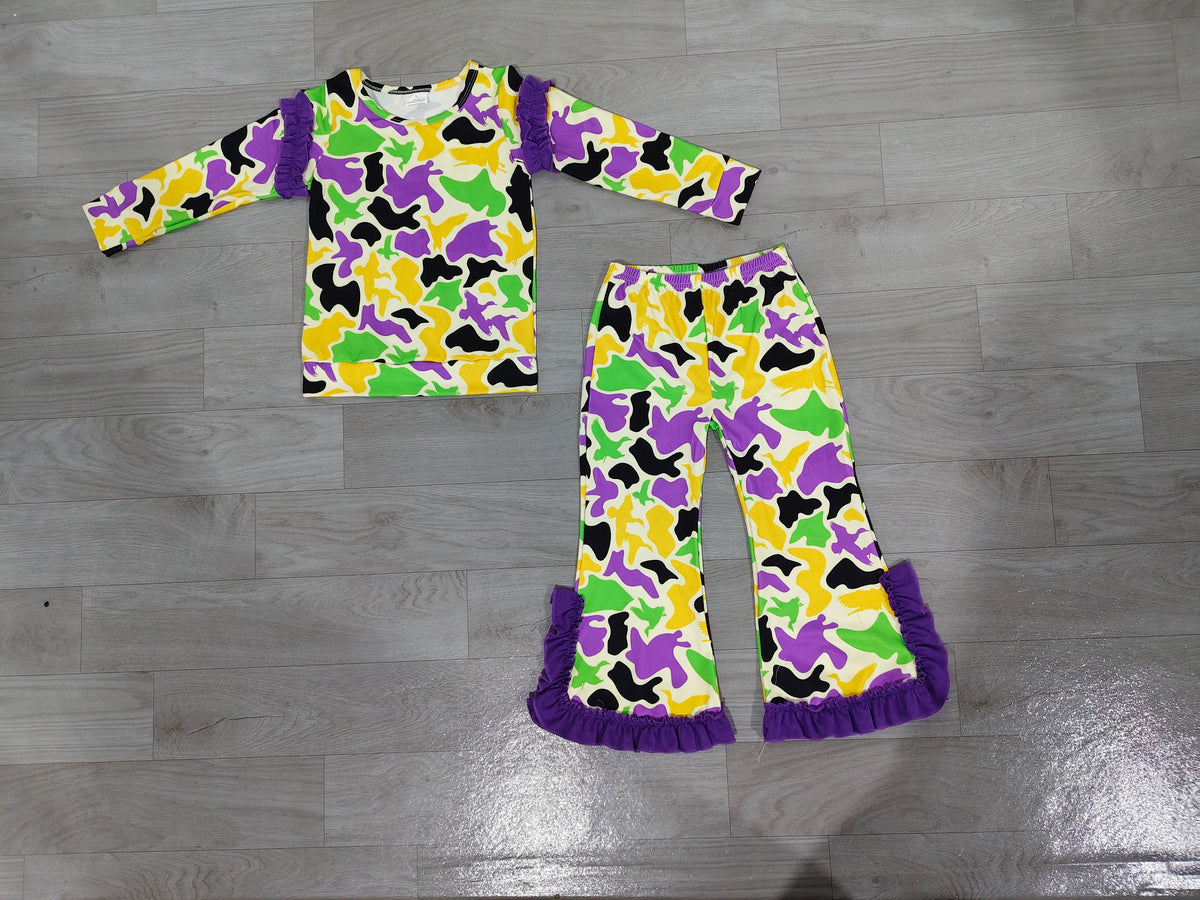 Duck camo ruffle top pants girls Mardi Gras outfits