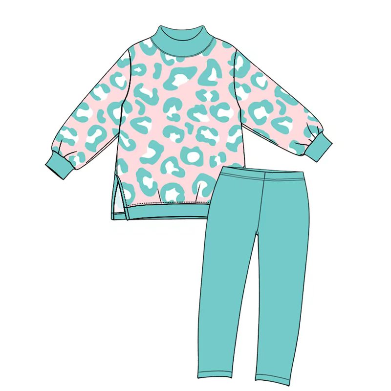 Mint leopard mock neck tunic leggings girls active wear set