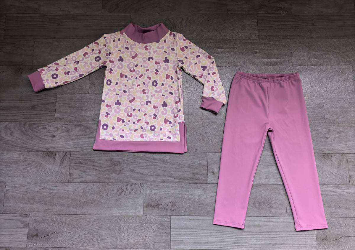Lavender leopard mock neck tunic leggings girls active wear set