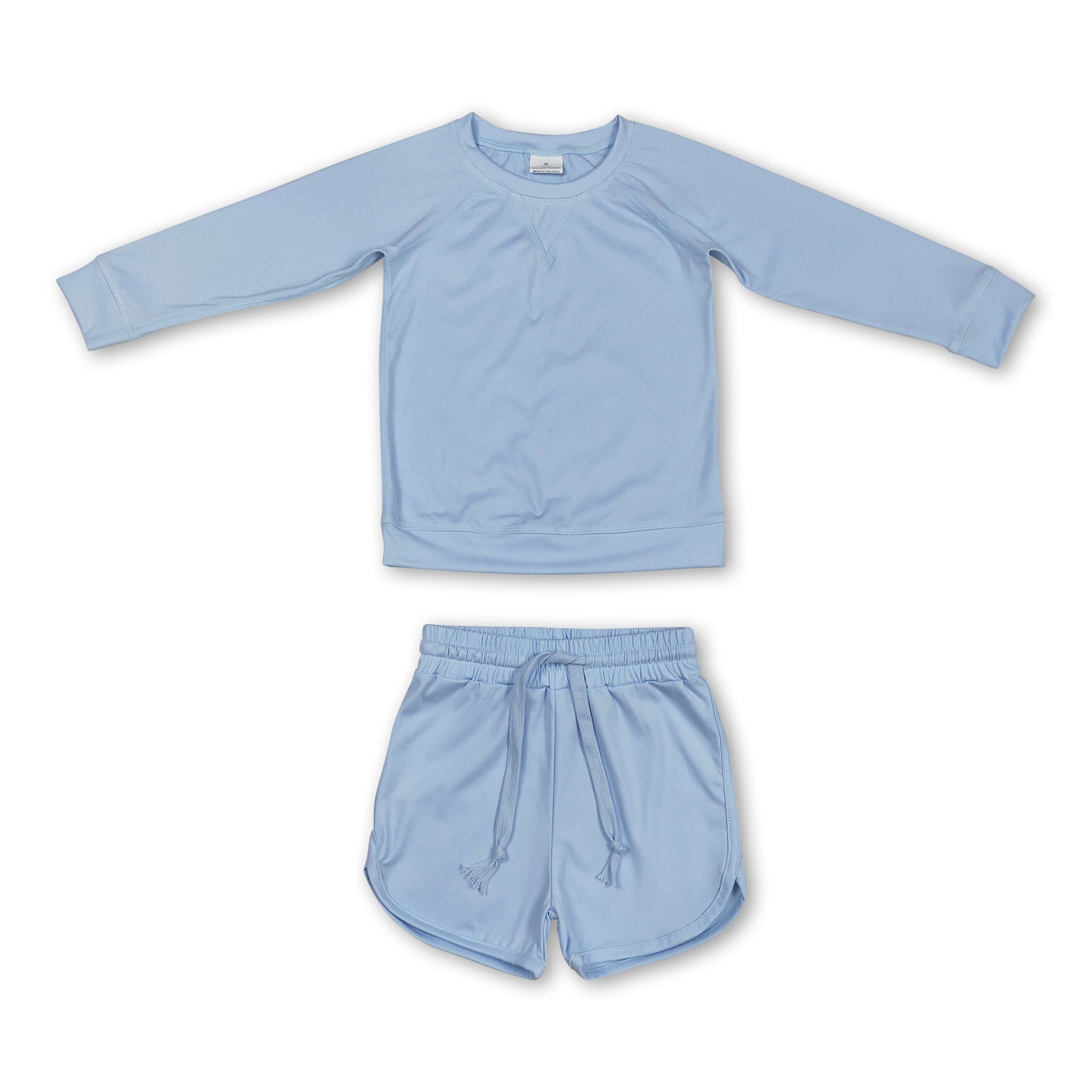 Long sleeves light blue top shorts kids girls yoga clothes