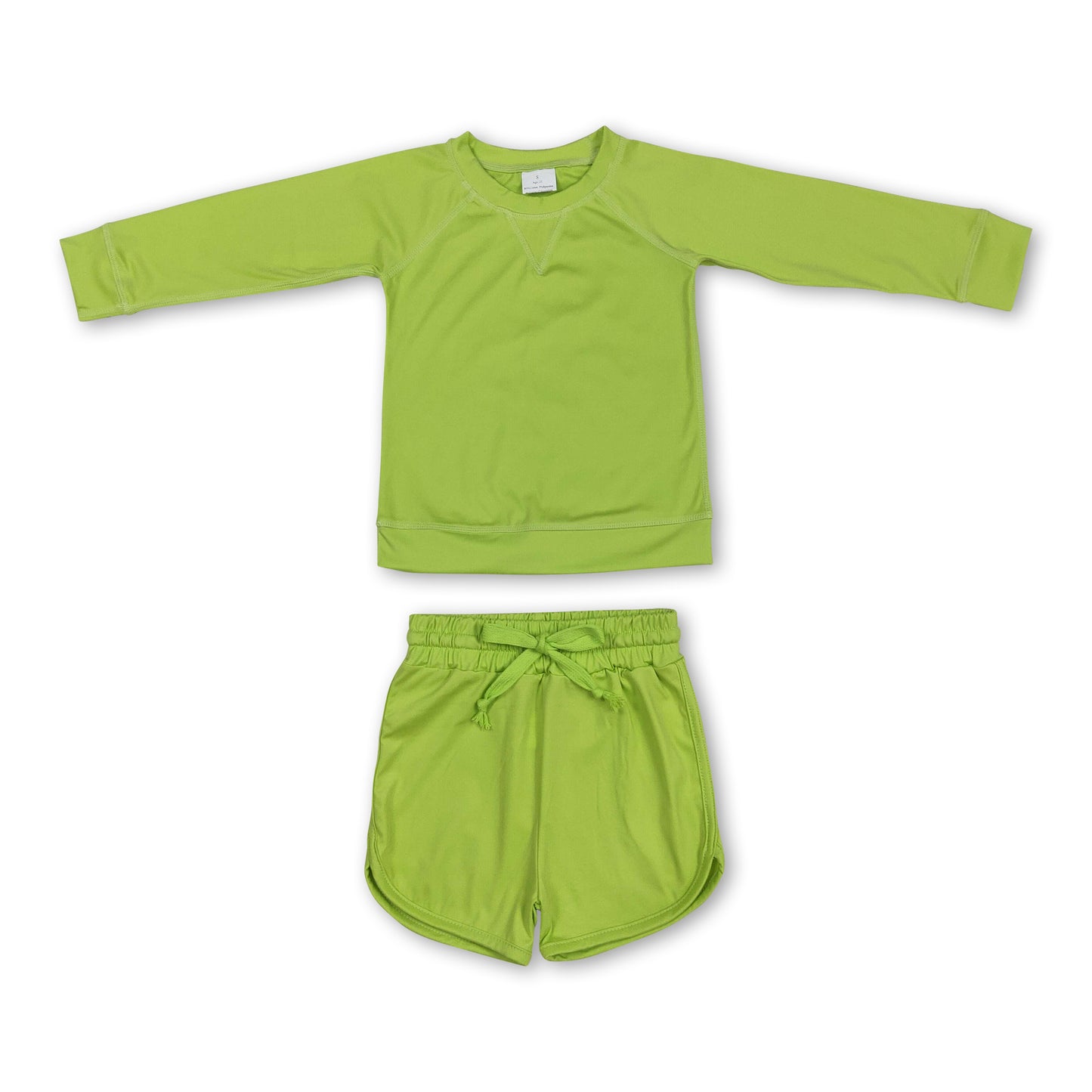 Long sleeves green top shorts kids girls yoga clothes