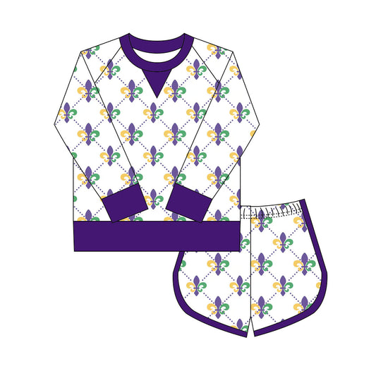 purple yellow green pattern kids girls  mardi gras set