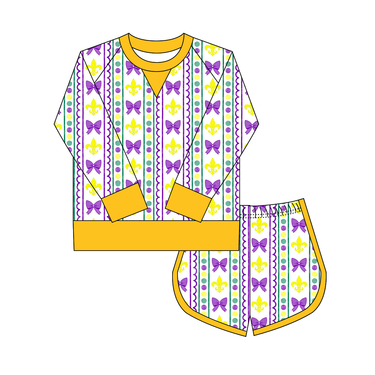 purple bows yellow green pattern kids girls mardi gras set