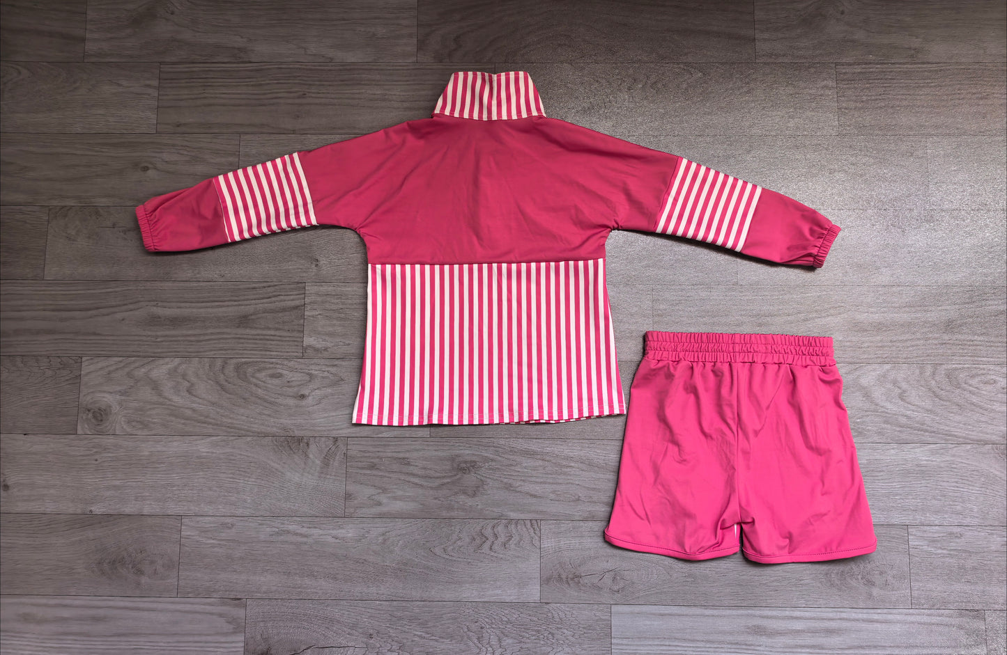 Hot pink stripe patchwork pullover shorts girls active set