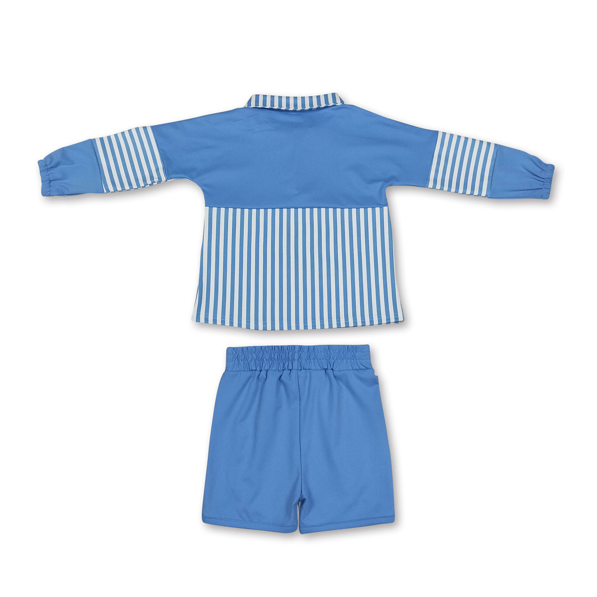 Light blue stripe patchwork pullover shorts girls active set