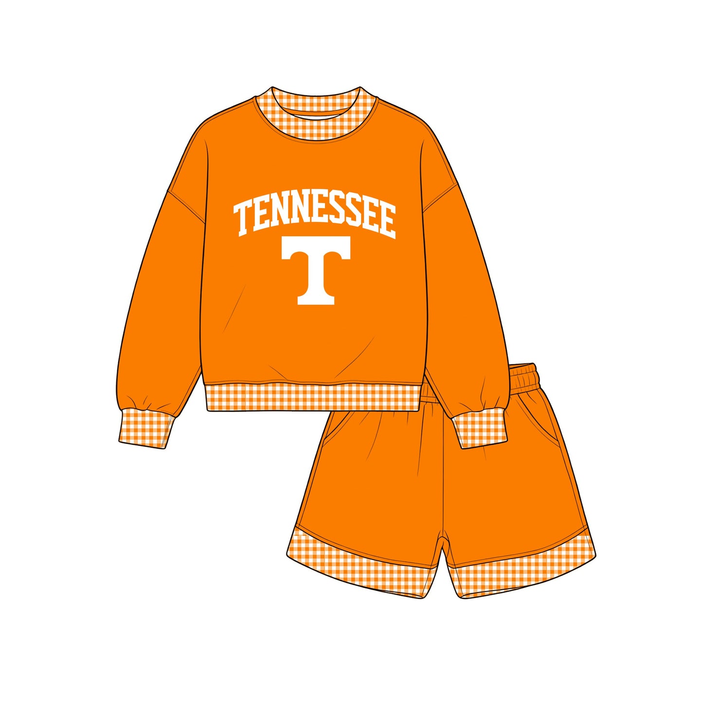 Long sleeves orange T vinyl top shorts girls team outfits