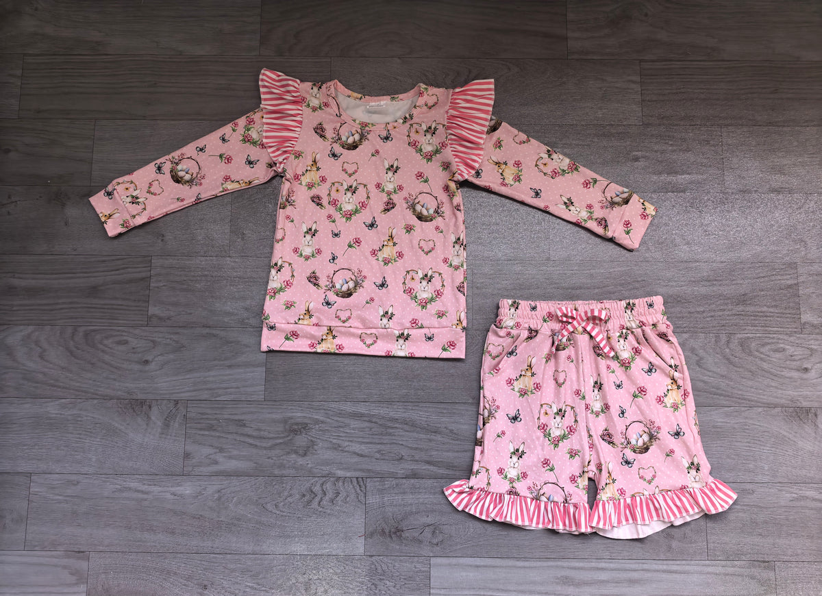 Long sleeves rabbit egg top shorts girls Easter set