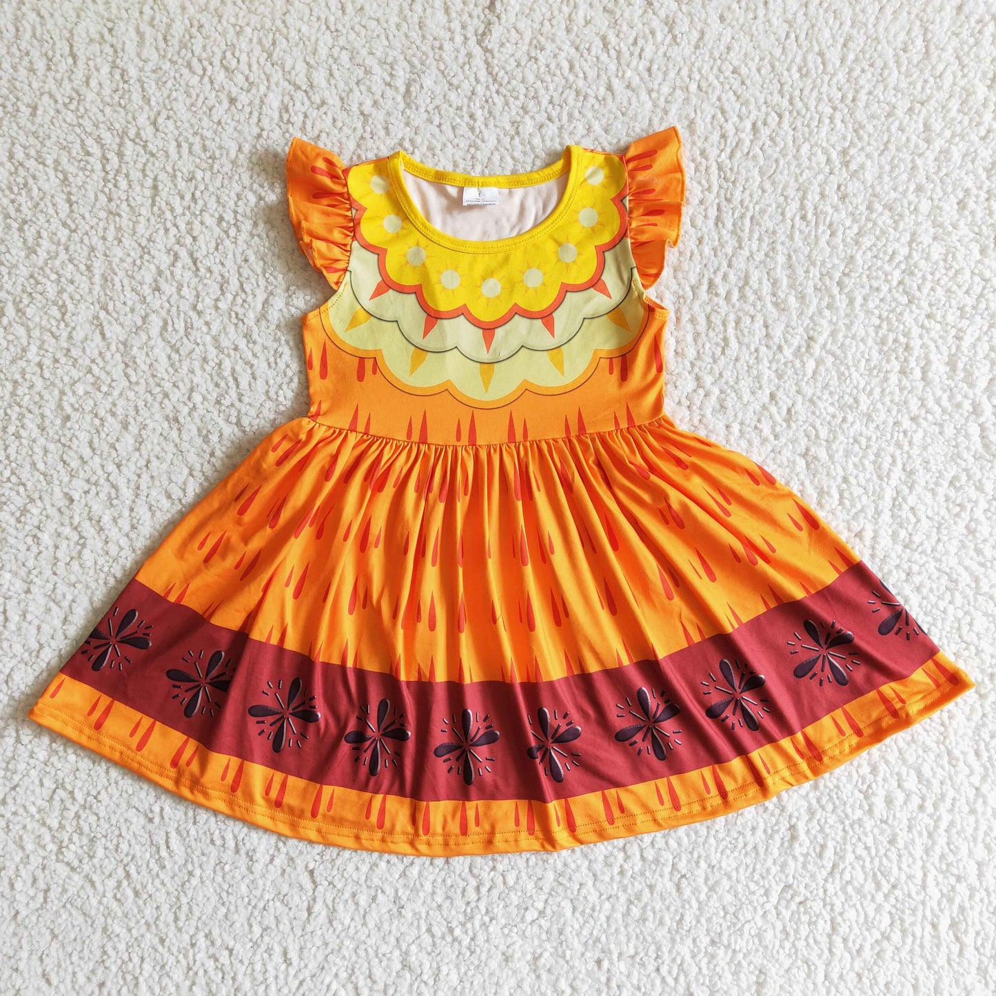 Flutter sleeve orange red girls magic twirl summer dresses