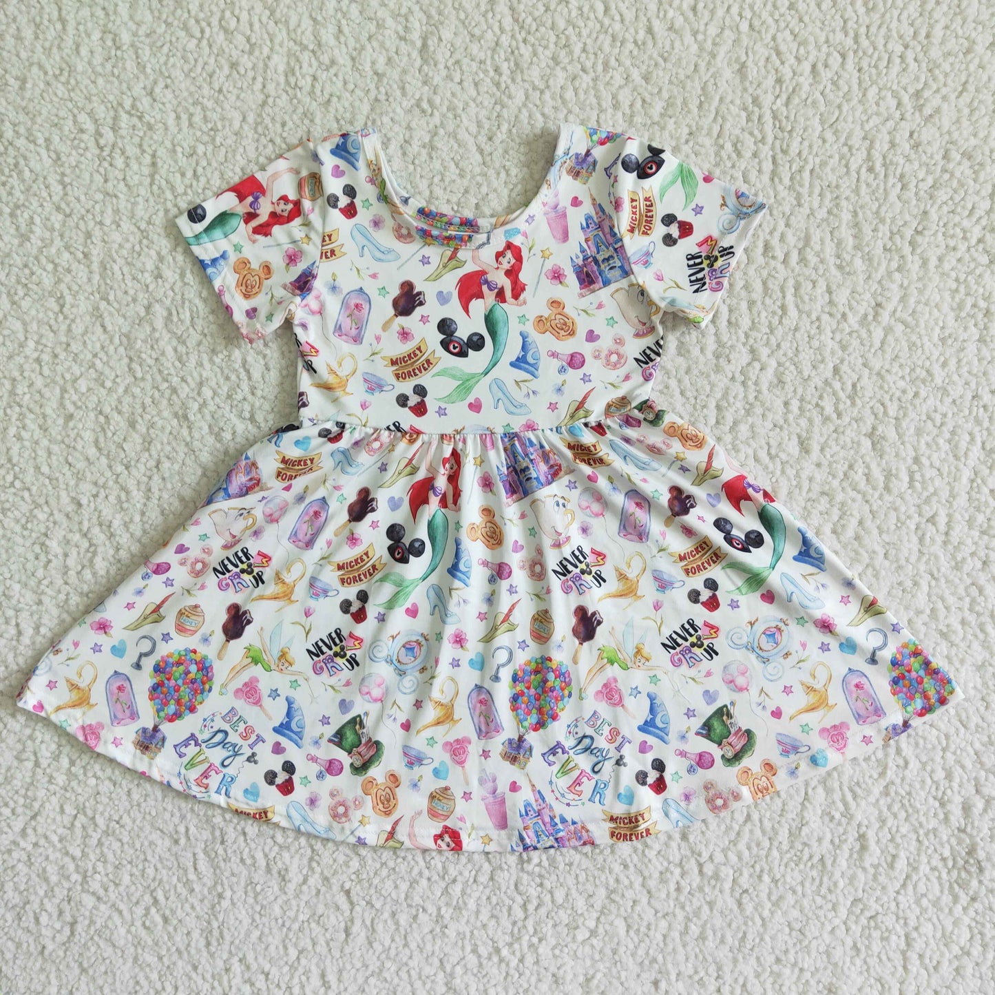 Cute princess never grow up short sleeve baby girls twirl dresses