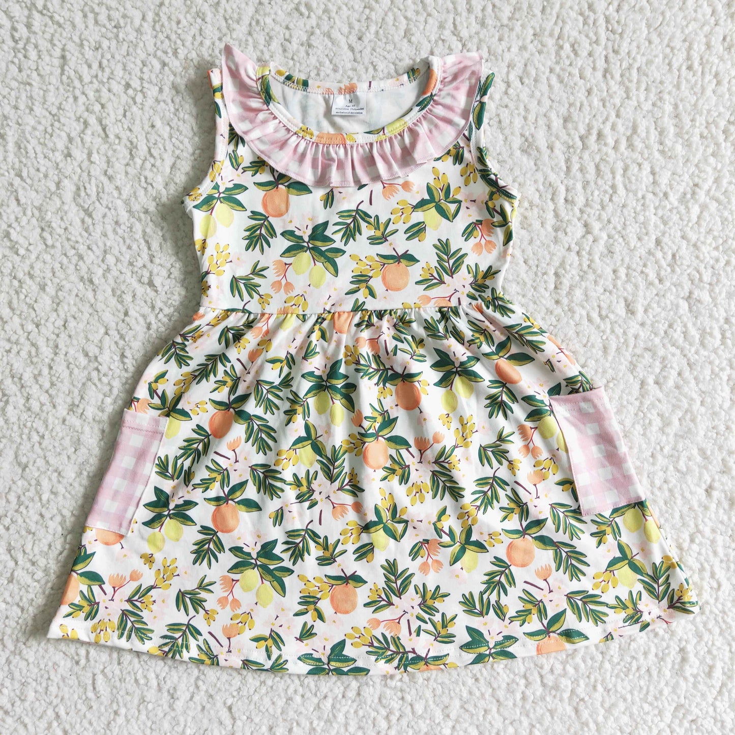 Peach lemon pocket baby girls summer dresses