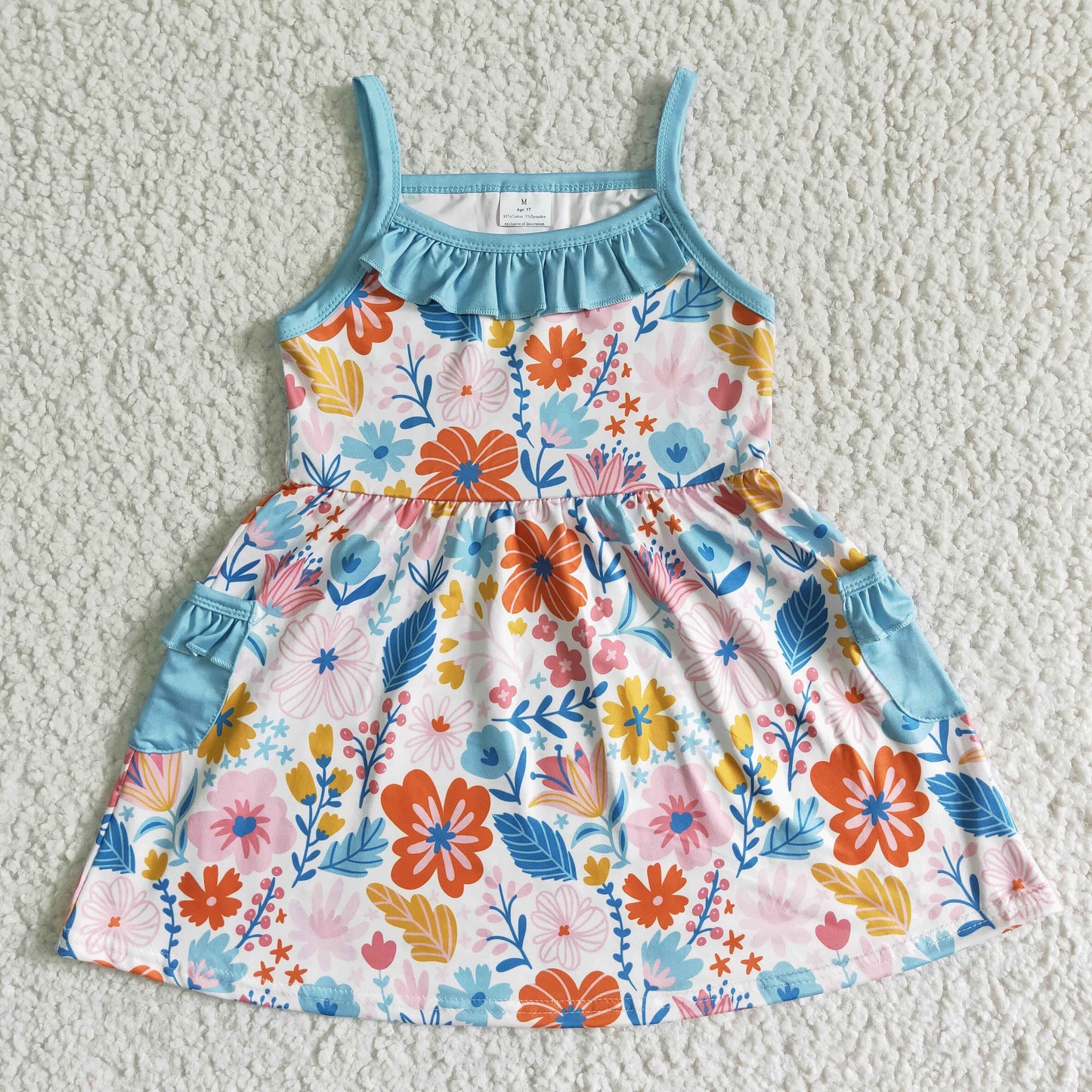 Sleeveless floral pocket baby girls summer dress