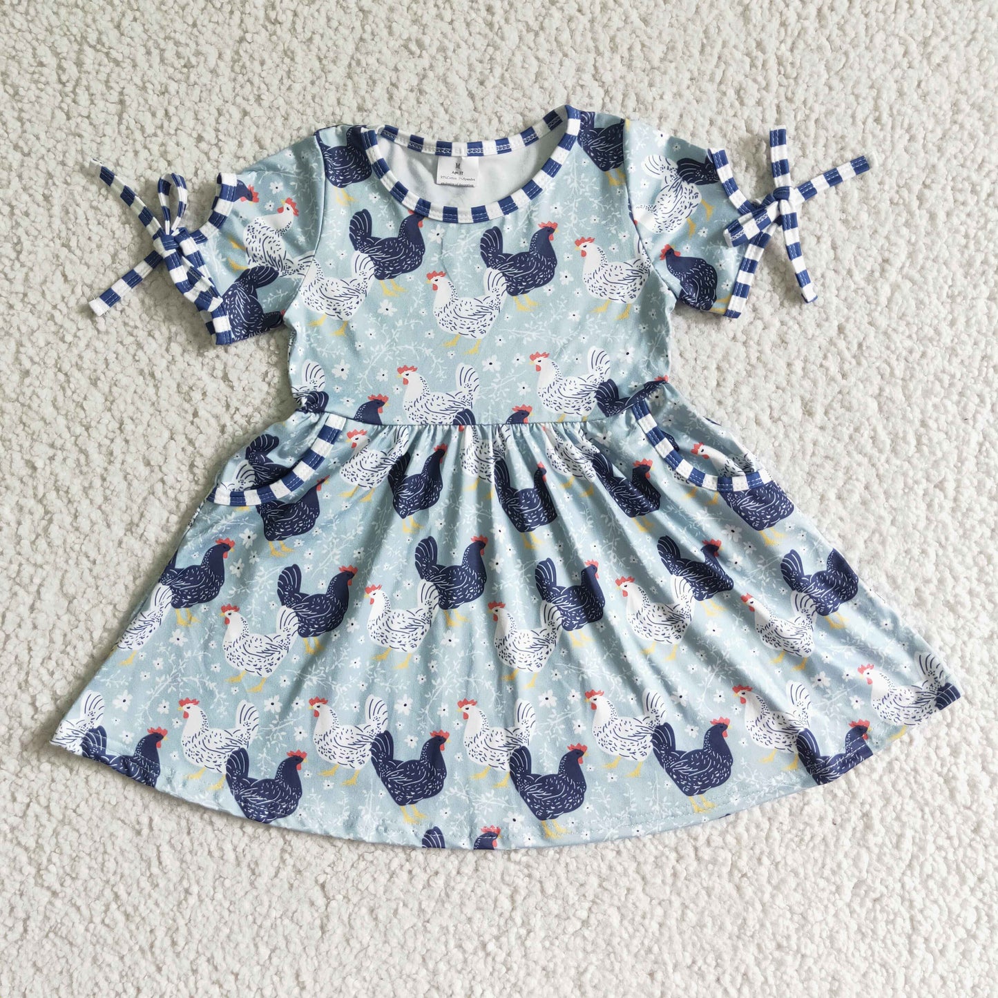 Short sleeve chicken pocket girls twirl dresses