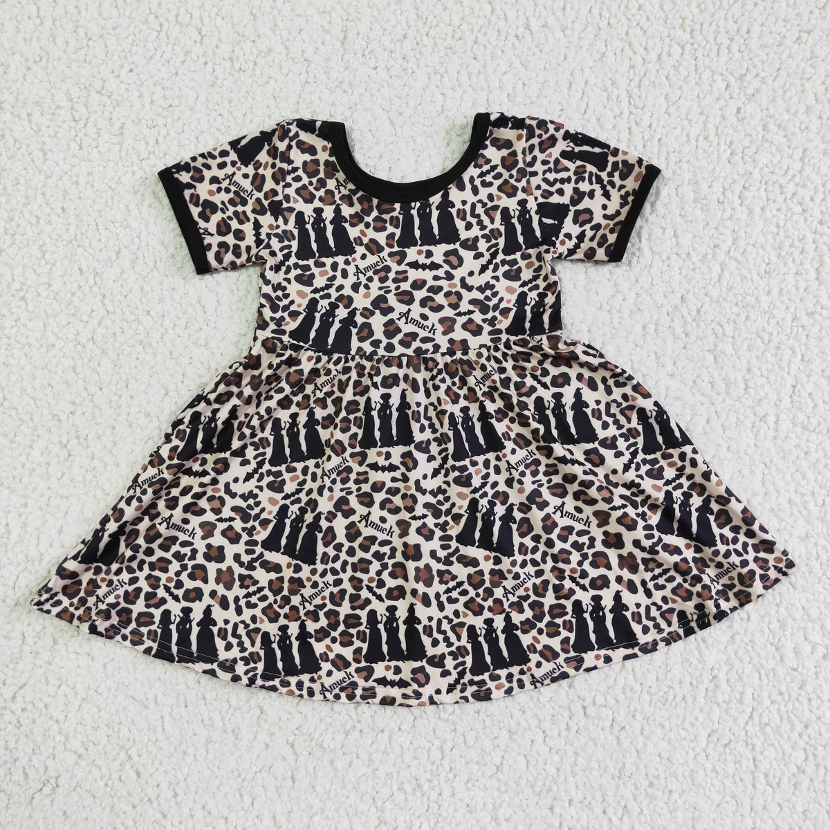Short sleeve leopard witches baby girls twirl Halloween dresses