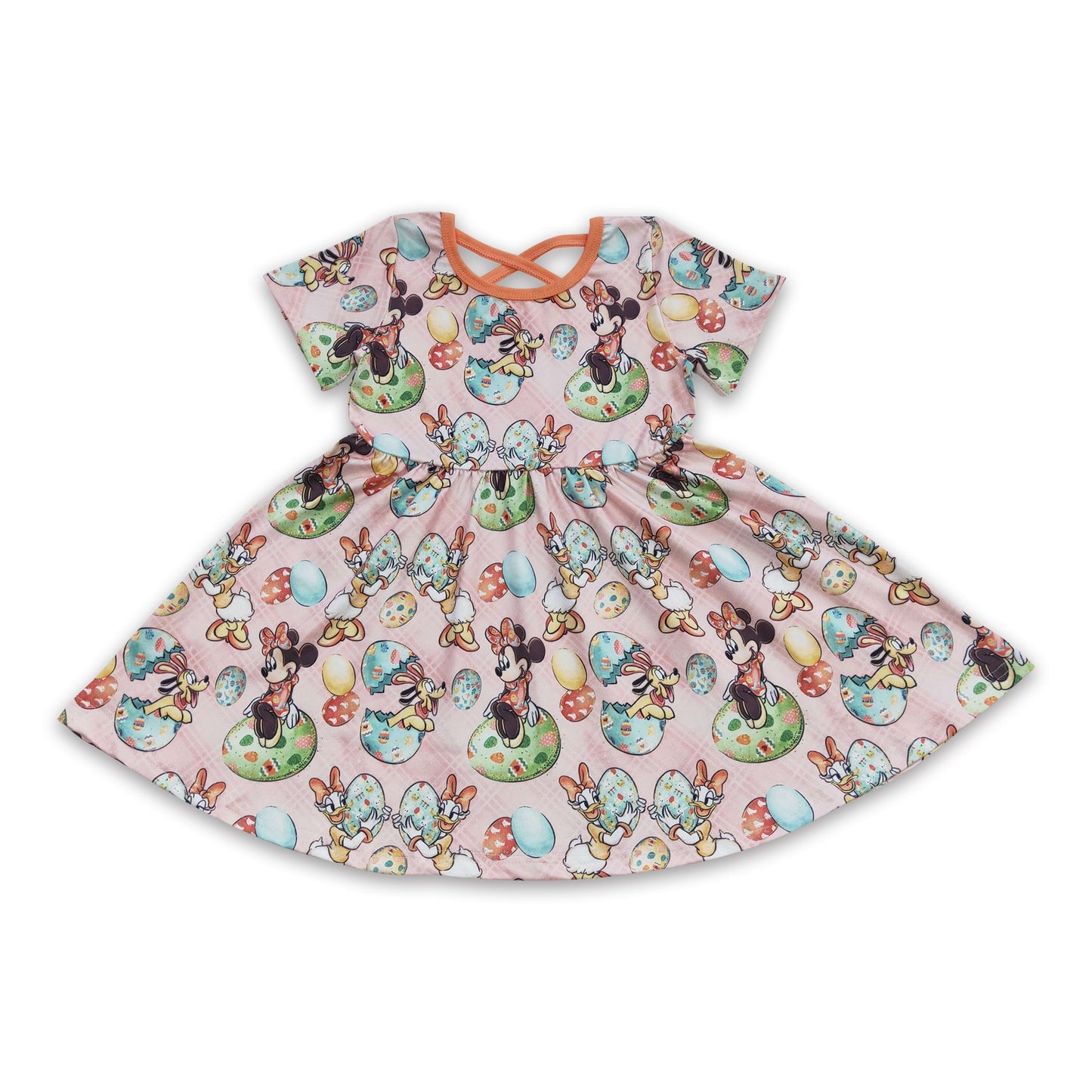 Short sleeves egg mouse kids girls easter twirl dresses