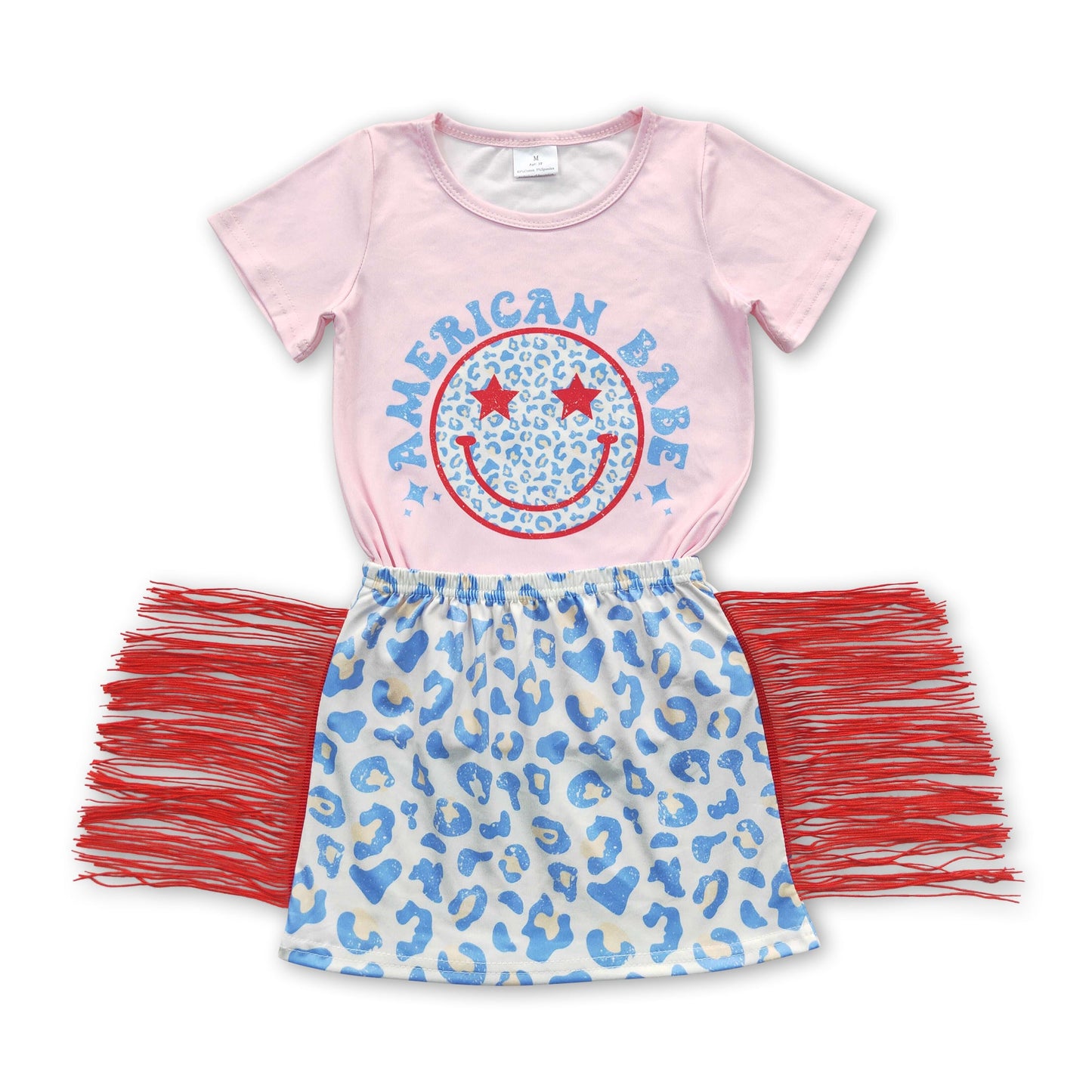 American babe leoopard tassels skirt girls 4th of july clothes