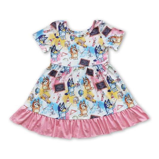 Dogs short sleeves back to school girls dresses