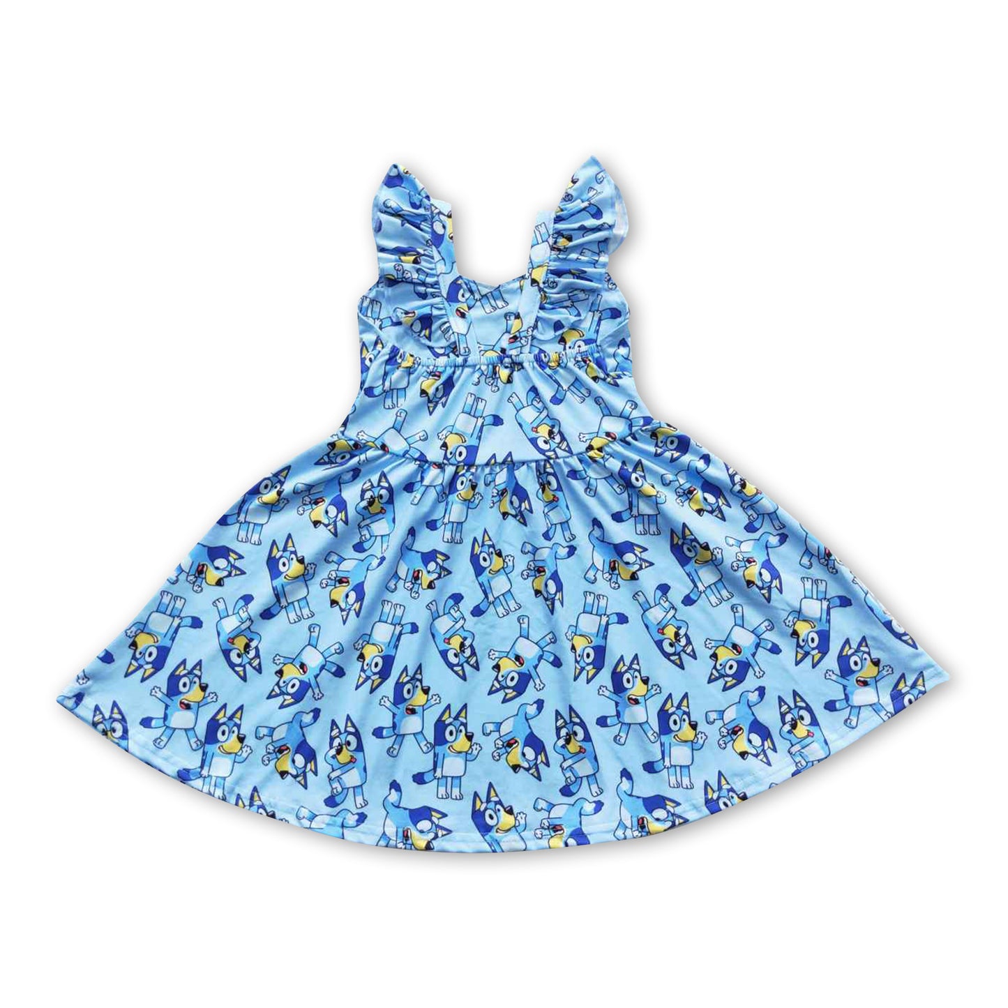 Flutter sleeves blue dog baby girls twirl dresses