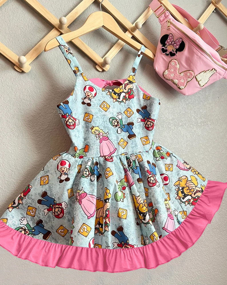Pink sleeveless backless princessls game baby gir dress