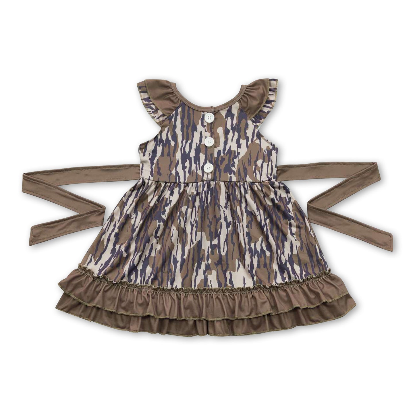 Short sleeves olive camo ruffle girls dresses ship from US