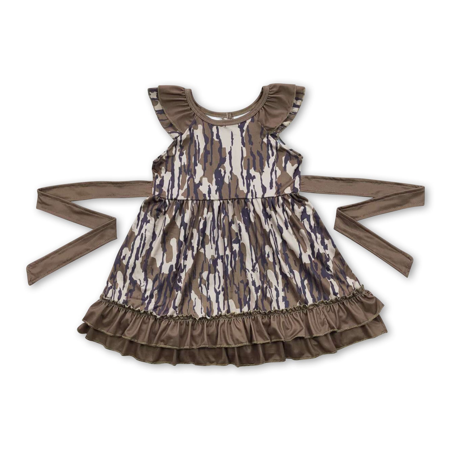 Short sleeves olive camo ruffle girls dresses ship from US
