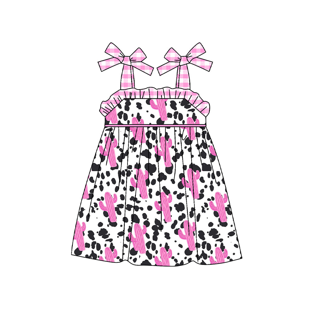 Suspender pink cow print cactus baby girls dresses Western Kids Clothes Suspender pink cow print cactus baby girls dresses Western Kids Clothes