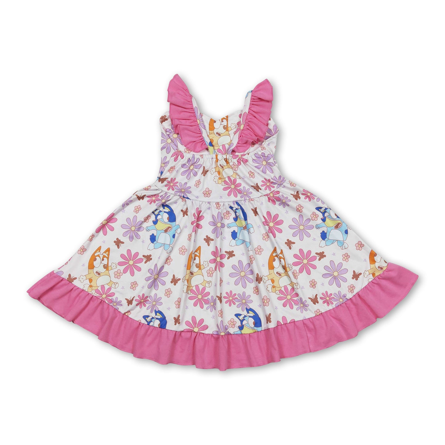 Flutter sleeves floral dog ruffle girls dresses
