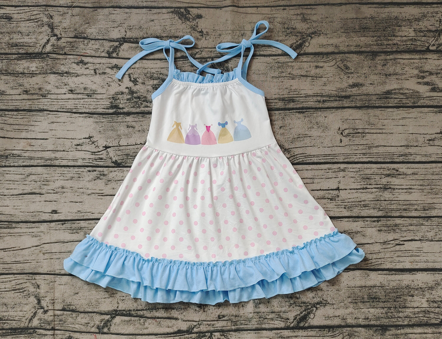 Straps polka dots princess ruffle baby girls dress