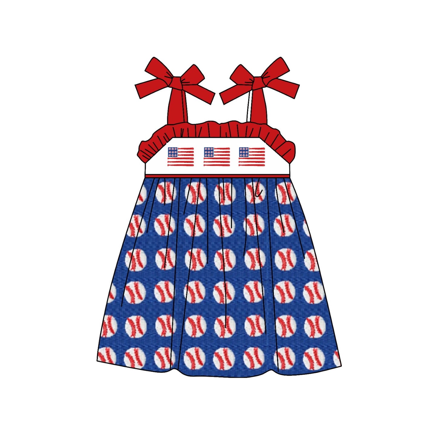 Red straps baseball flag girls dresses