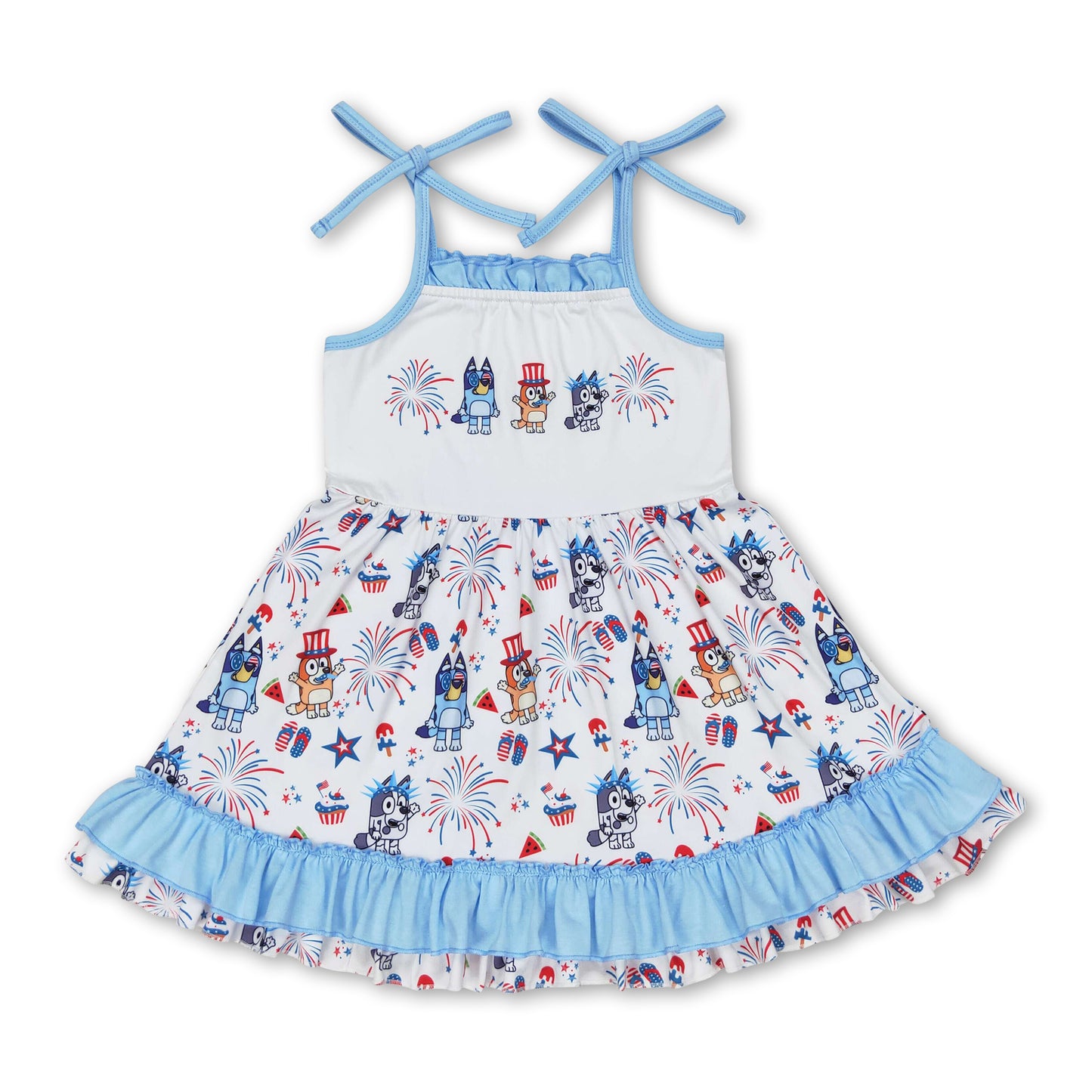 Straps firework popsicel stars dogs girls 4th of july dresses