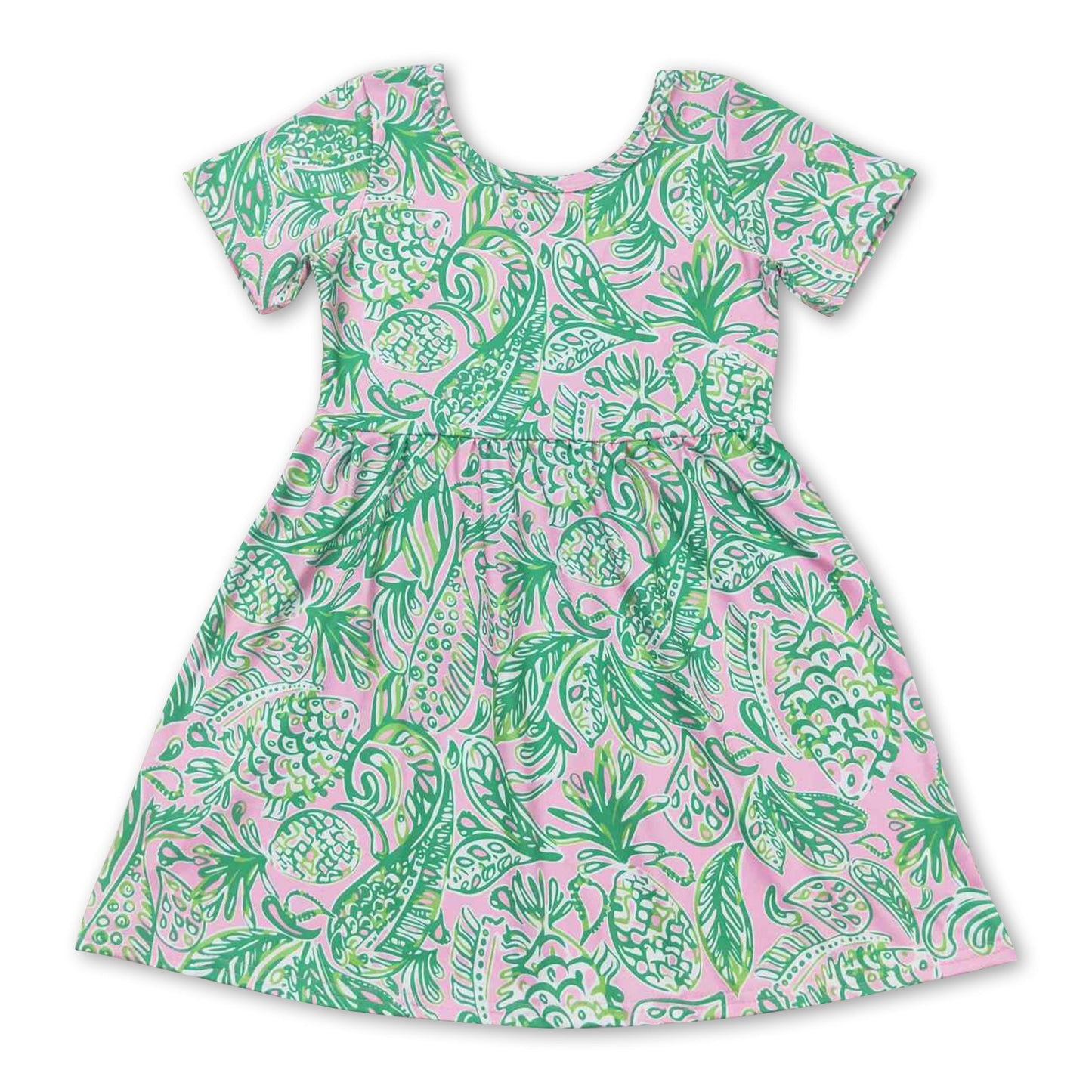 Short sleeves green watercolor girls summer dress