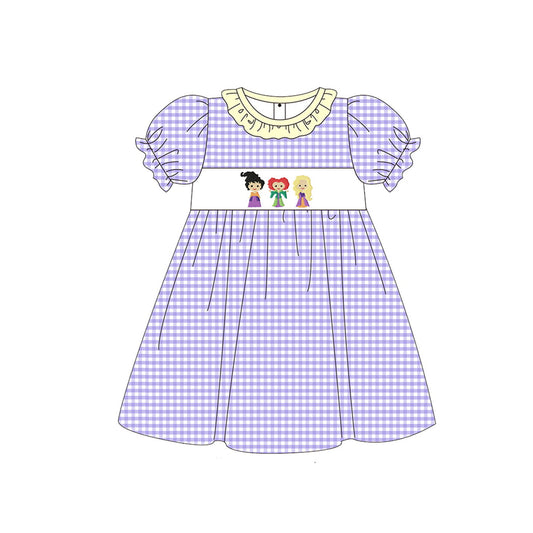 Short sleeves plaid witches kids girls halloween dress