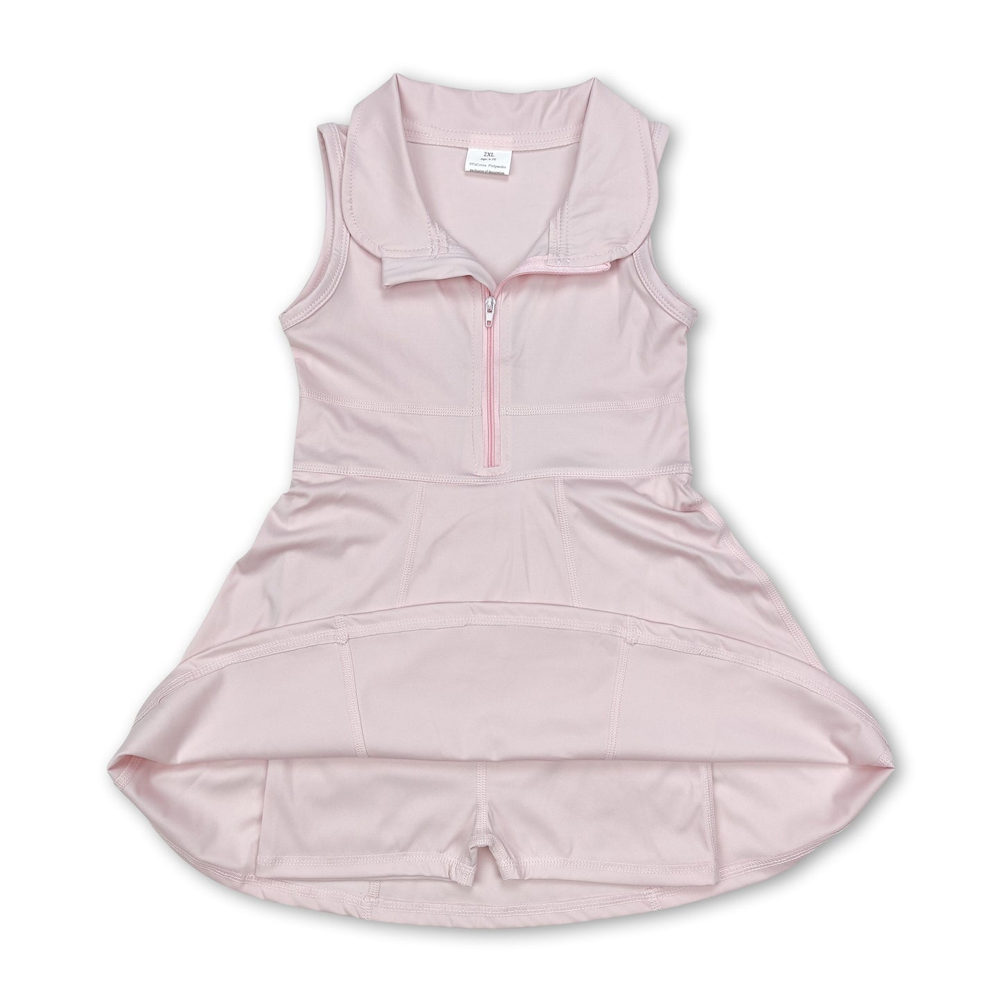 Pink sleeveless zipper athletic dress with shorts