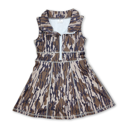 Camo sleeveless zipper athletic dress with shorts