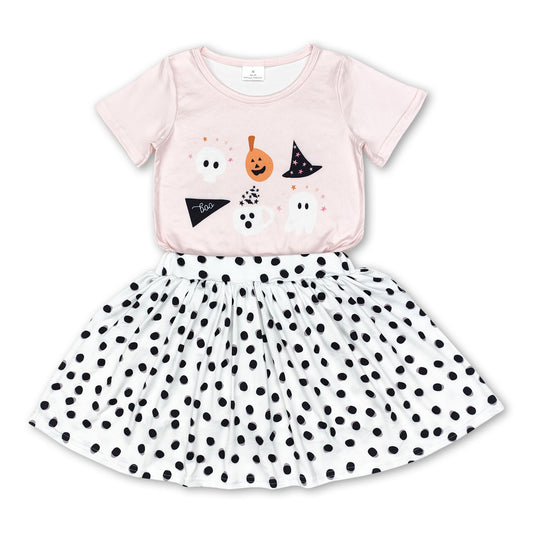Pink ghost pumpkin boo shirt skirt girls Halloween clothes