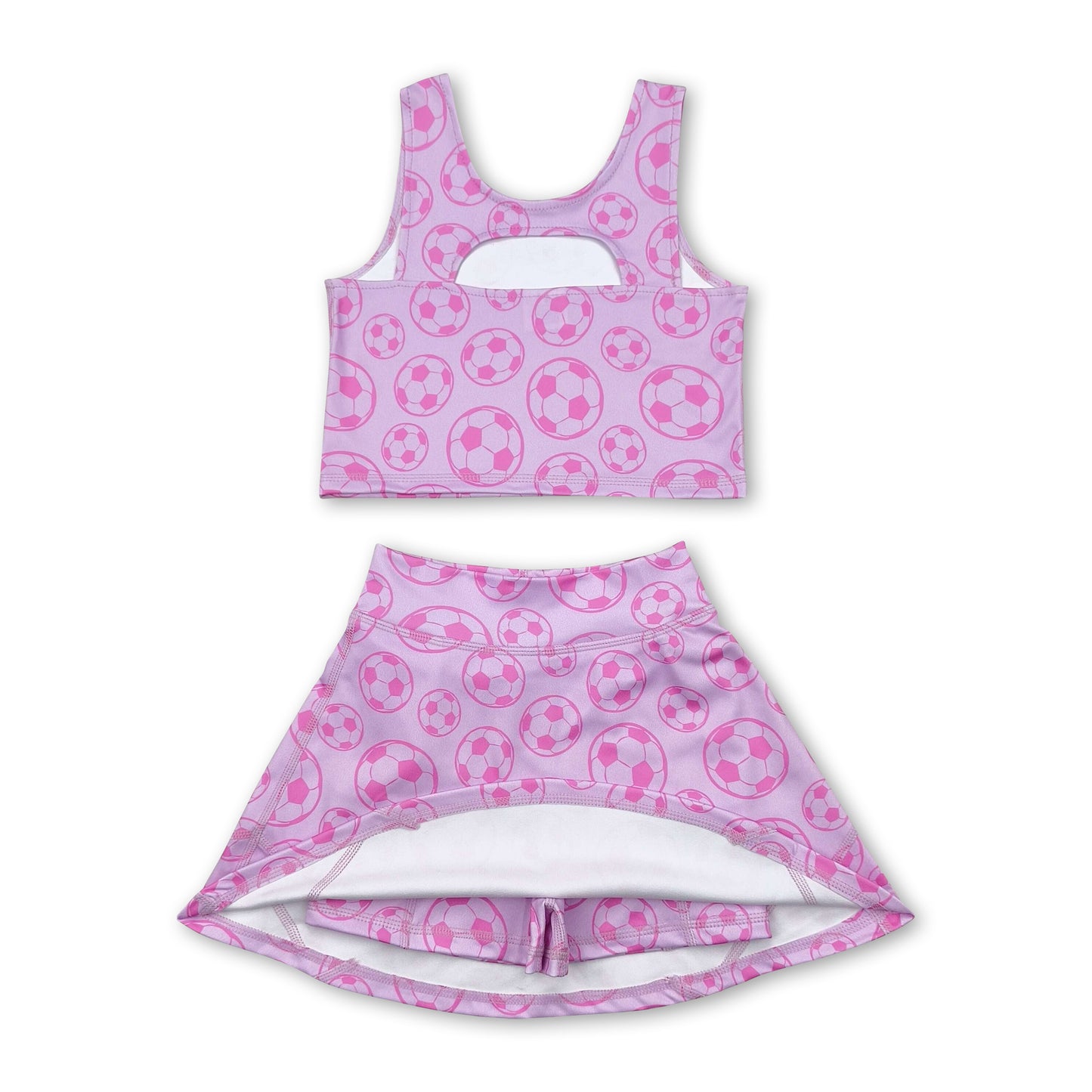 Pink Sleeveless soccer top skirt girls active wear set