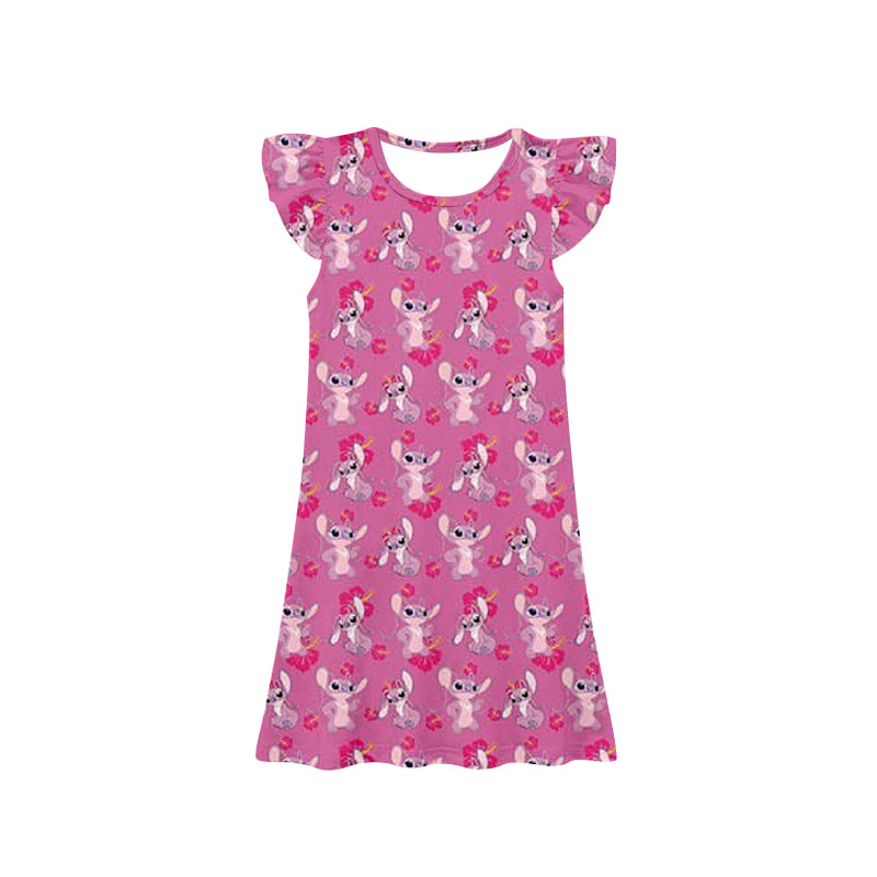 Flutter sleeves pink koala pattern kids girls dresses