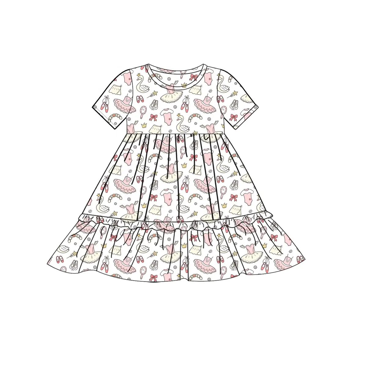 Short sleeves dance shoes ruffle kids girls dresses