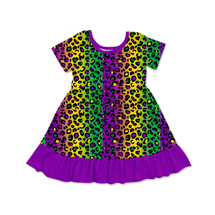 Petit Bebe Girls Purple Gingham Smocked Mardi Gras Dress main image 0