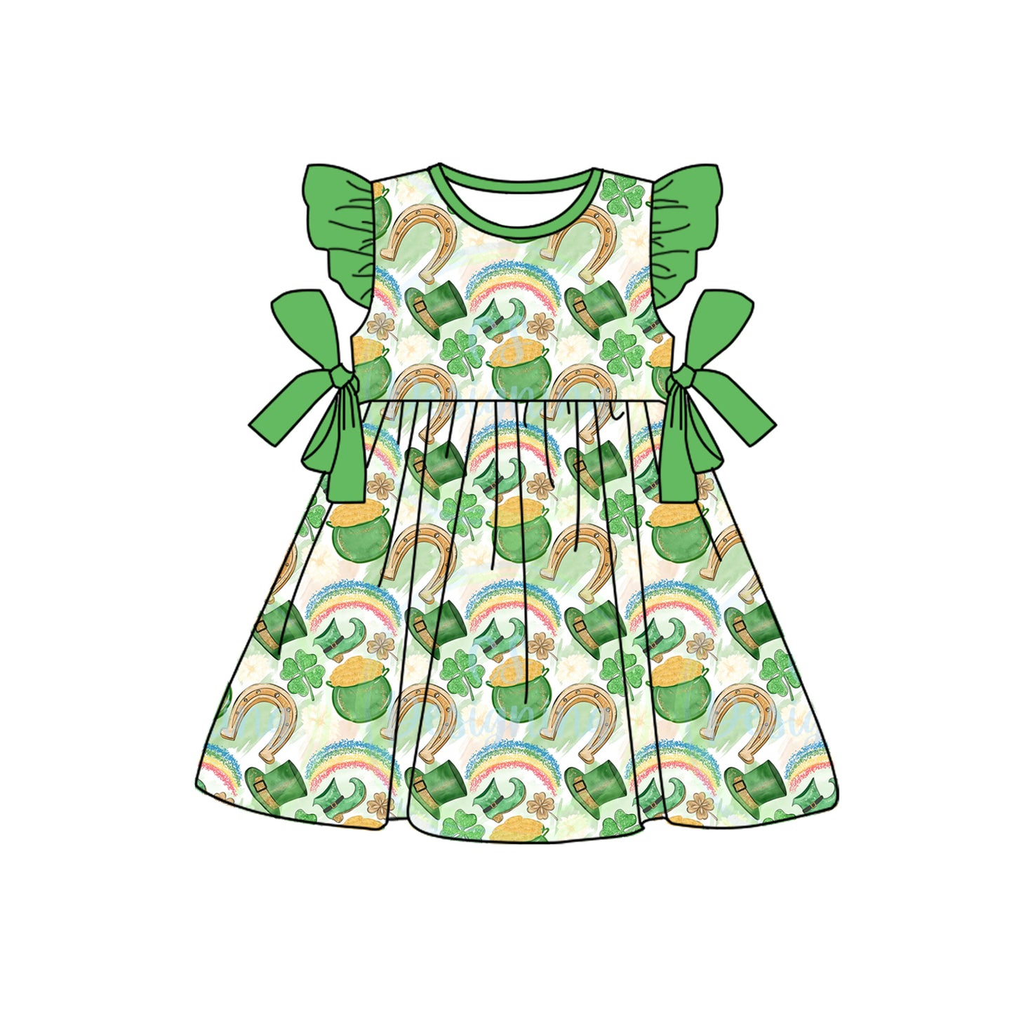 Flutter sleeves bow baby girls St Patrick's dresses