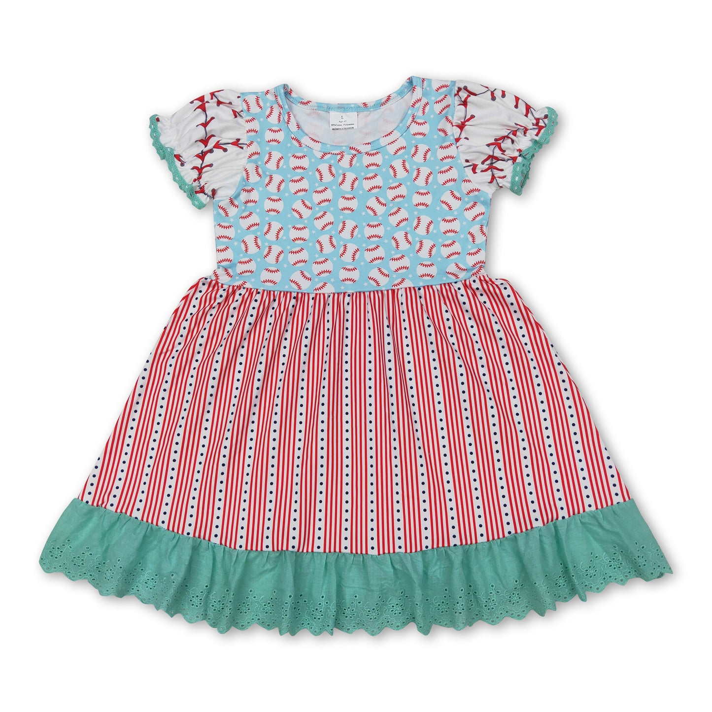 Short sleeves baseball ruffle kids girls dresses