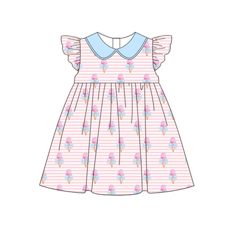 Flutter sleeves stripe bow ice cream baby girls summer dress