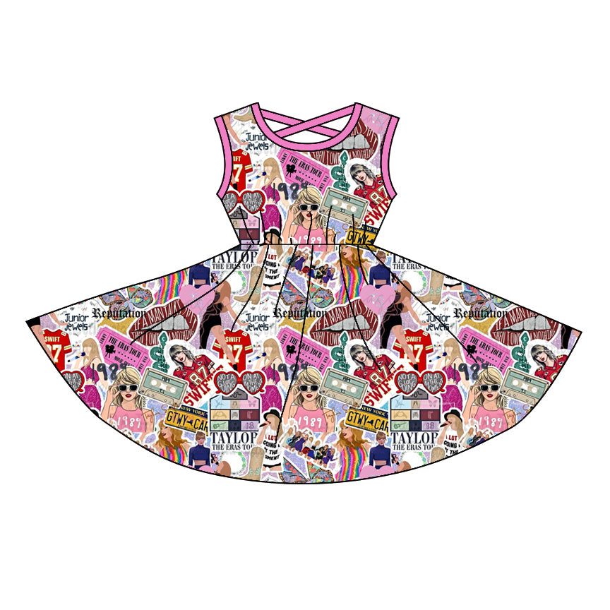 Pink sleeveless heart singer girls summer dresses