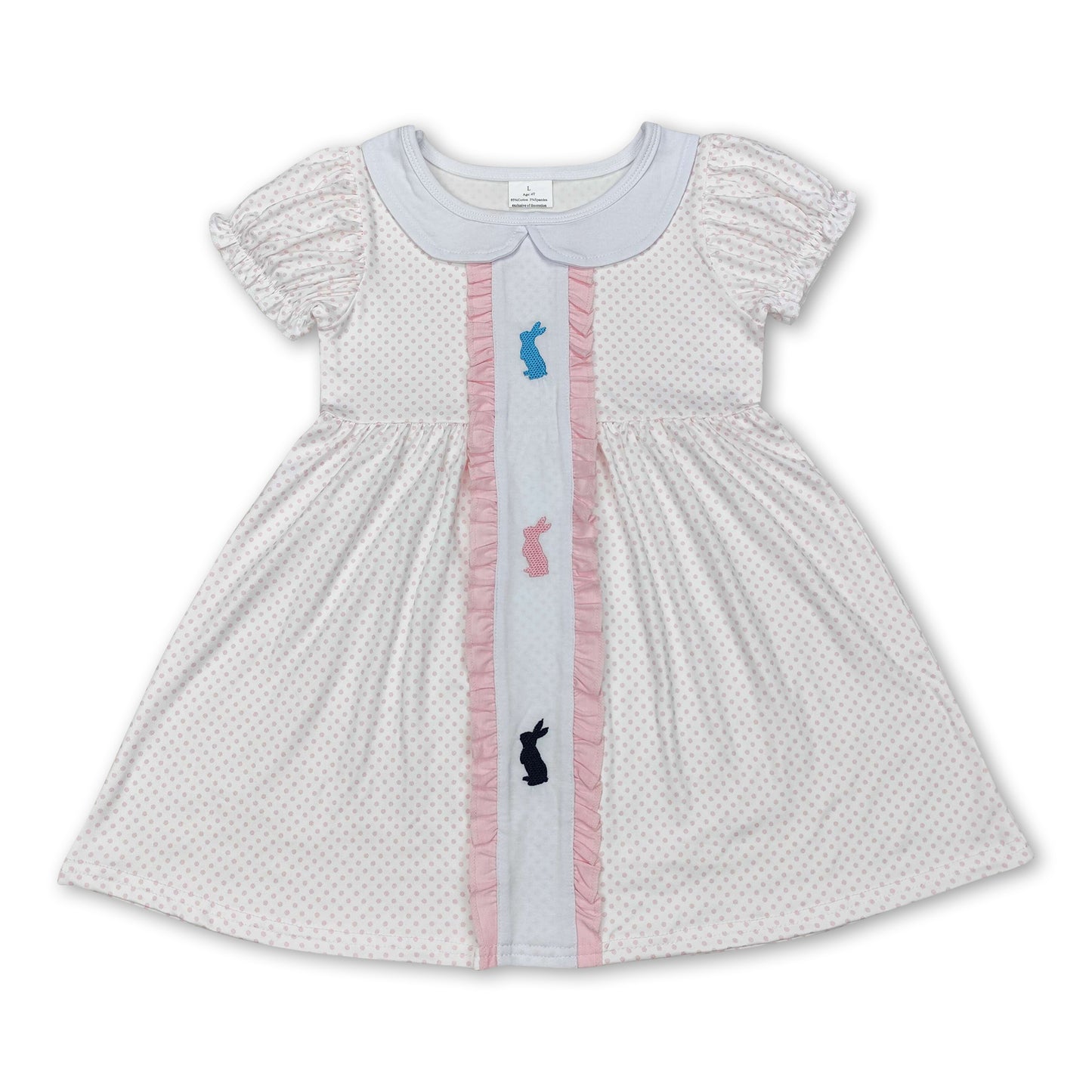 Short sleeves polka dots bunny baby girls Easter dress