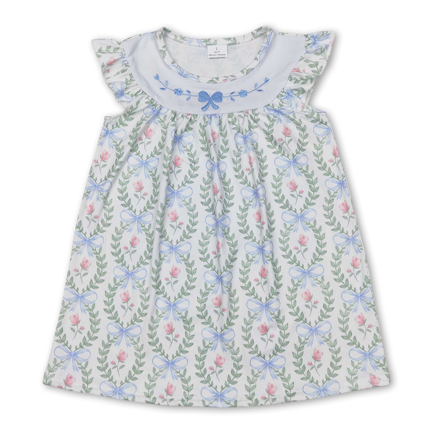 Light blue bow floral baby girls spring summer dress